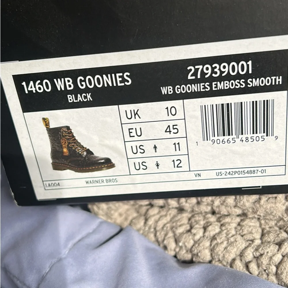 Dr. Martens Black Embossed Leather Combat Boots with Yellow Stitching - Picture 3 of 4